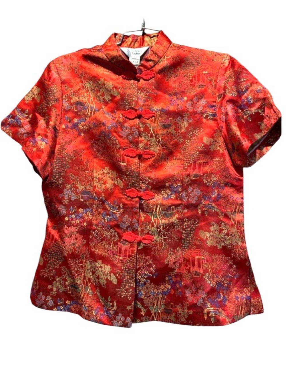 Richness FashionRed Satin Feeling Brocade Chinese Blouse Size Large